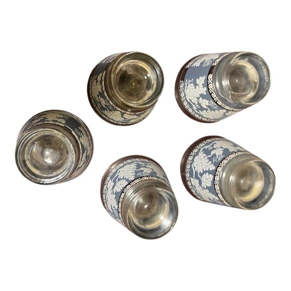 5 Jeanette Glass Jasperware Wild Grapes Rocks Glasses Wedgwood Blue Midcentury - Picture 3 of 6